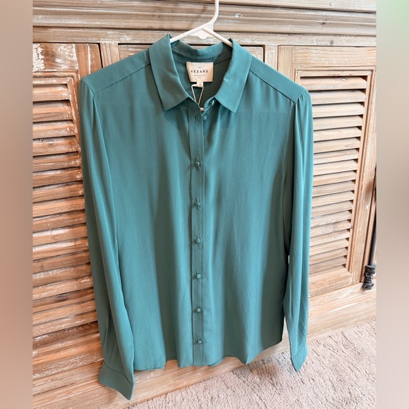 NWT Sézane 100% Silk Ann Shirt in Sage (Size FR 36 | US 4) - Picture 4 of 13